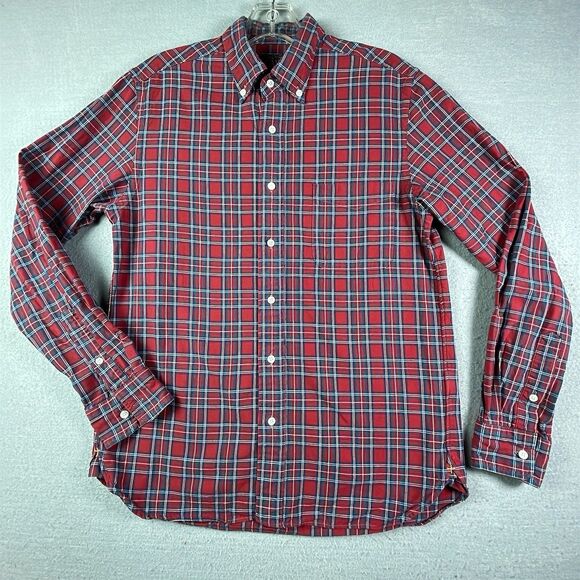 BEAMS Japan Shirt  Men's Small Tartan Plaid Brushed Flannel Red/Blue - Picture 1 of 11
